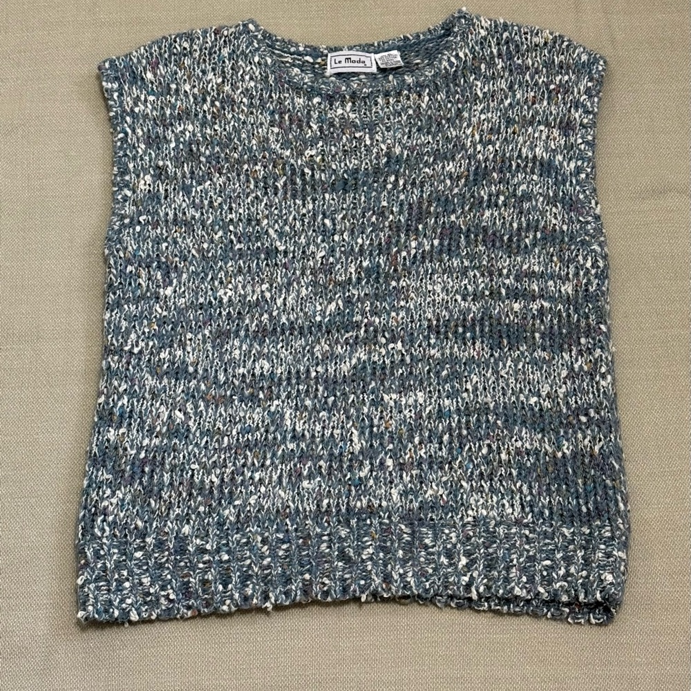 Women's Le Mode 80s Chunky multi-colored knit sleeveless sweater vest Sz. XL